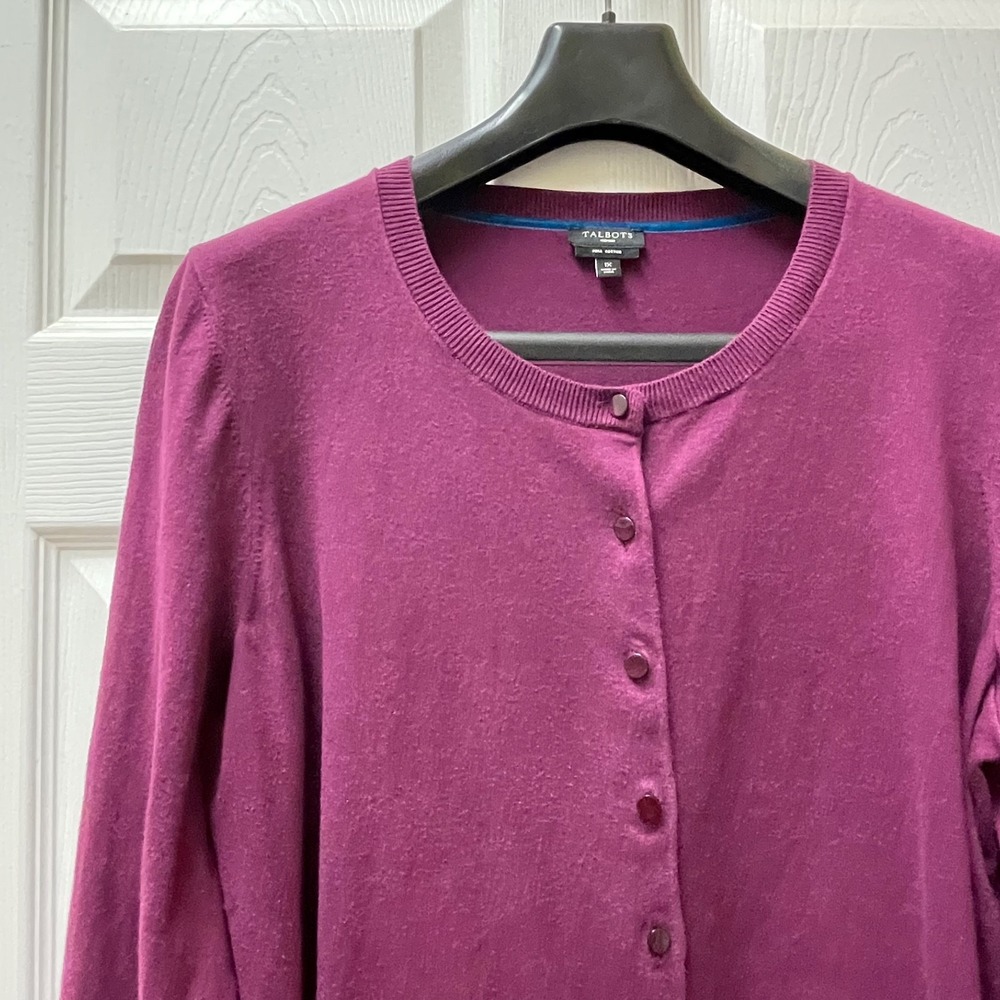 Talbots Women's Plus Sz 1X Plum Pima Cotton Blend Charming Cardigan‎ Stretch
